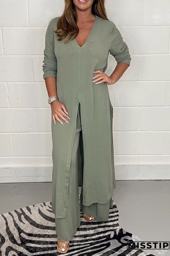 Slit Long Top Trousers Set