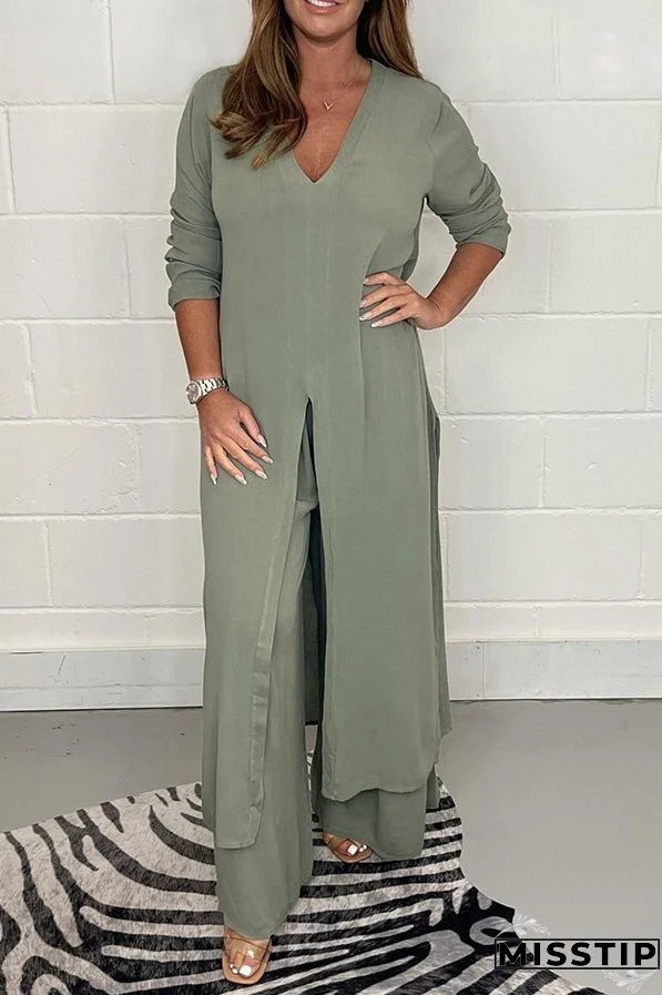 Slit Long Top Trousers Set