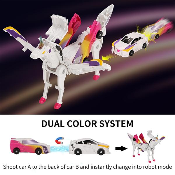 Transform car toys into magical flying dinosaur and unicorns!2Pcs Transforming Car-Robot for Kids, Automatic Deformation of Magnetic Connections. cars kids 3