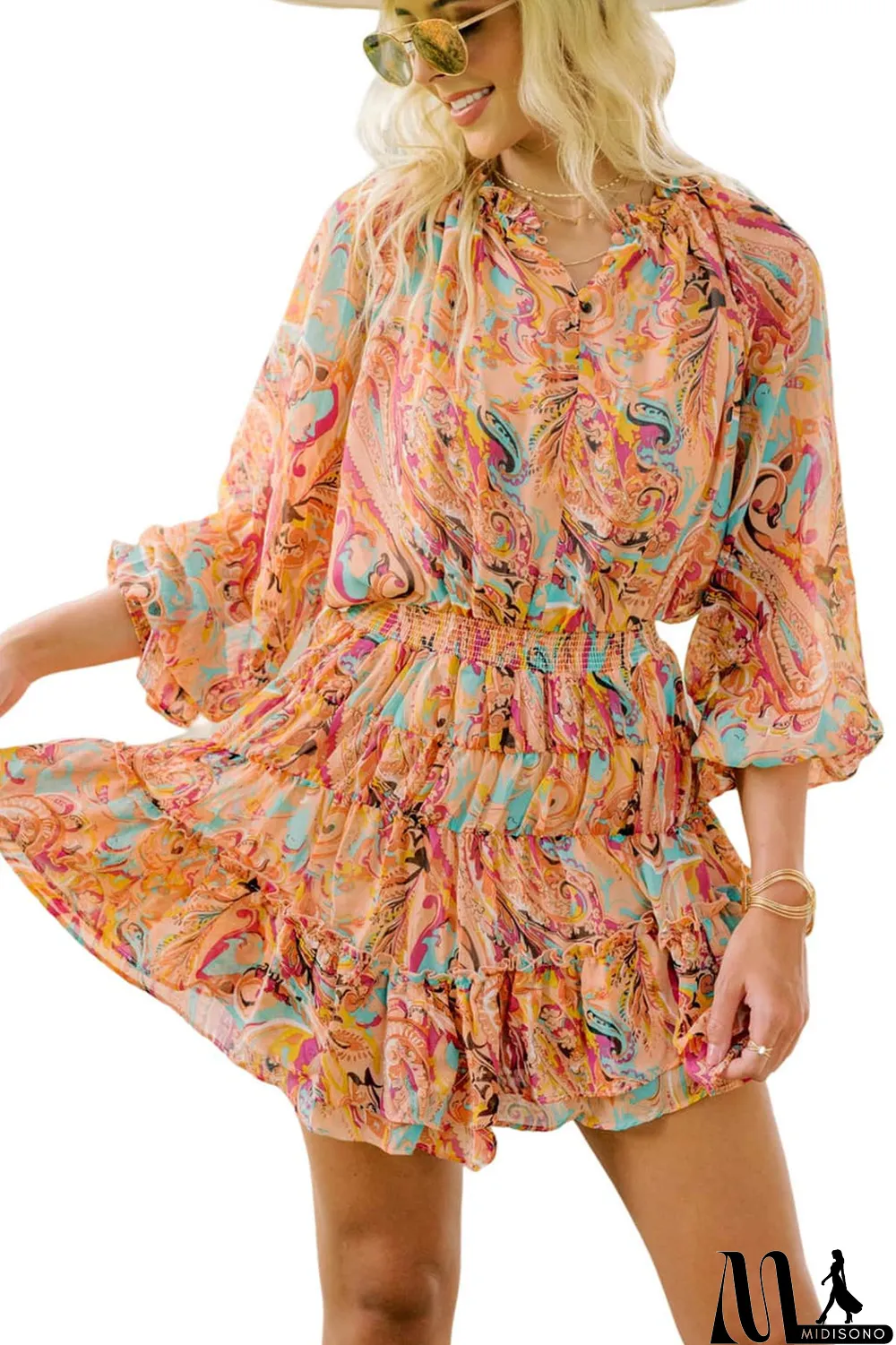MidiSono - Multicolour Paisley Print Frilled Mini Dress
