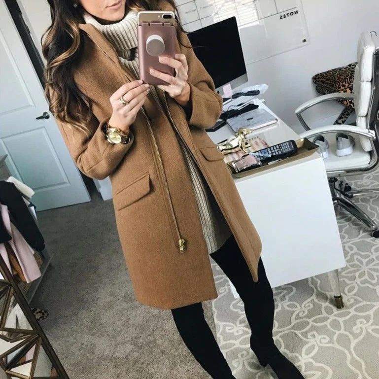Autumn and Winter Fashion Woolen Zipper Coat Women