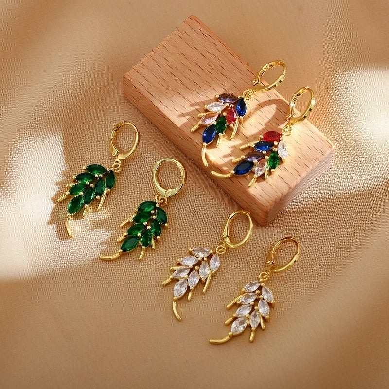1 Pair Minimalist Leaves Inlay Stainless Steel Zircon Gold Plated Drop Earrings