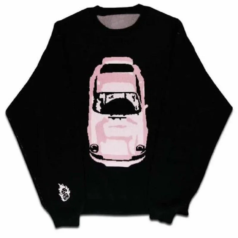 Aonga 2025 Fall Fashion  Y2K car Printing Punk Knitwear Vintage Winter Oversized Men’s Sweater Harajuku 2000s Unisex Jumper Aesthetic Clothes Sweater aonga