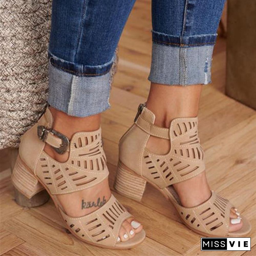 Women Shoes Summer Heel Pumps Fashion Female Solid Color Buckle Strap High Rome Ladies Hot