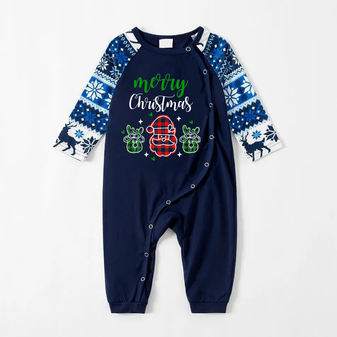 Merry Christmas Text and Santa Claus Print Blue Family Christmas Matching Pajamas