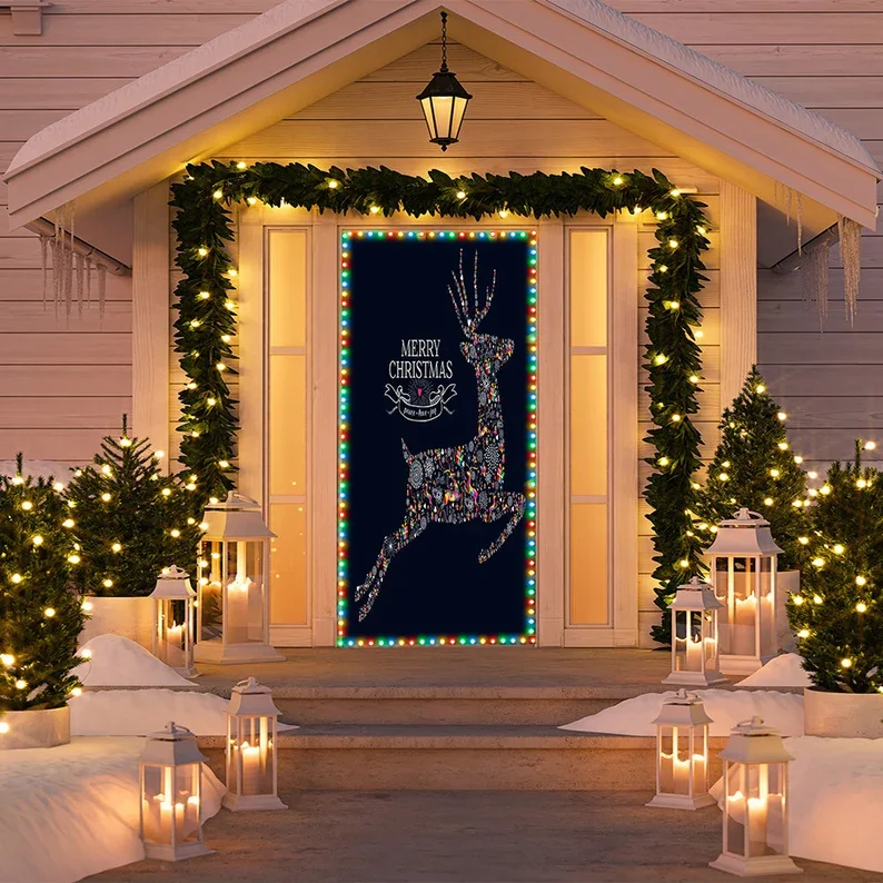 Reindeer Christmas Door Cover - Christmas Door Cover - Outdoor Christmas Decorations - Front Door Decor 