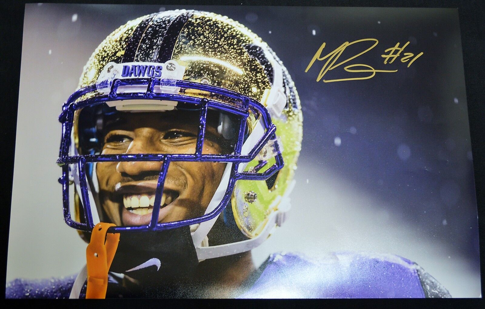 Marcus Peters 12x18 Photo Poster painting Autographed Signed AUTO UW Huskies Smile in the Rain