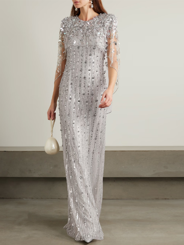 Mesh Sequins Maxi Dress