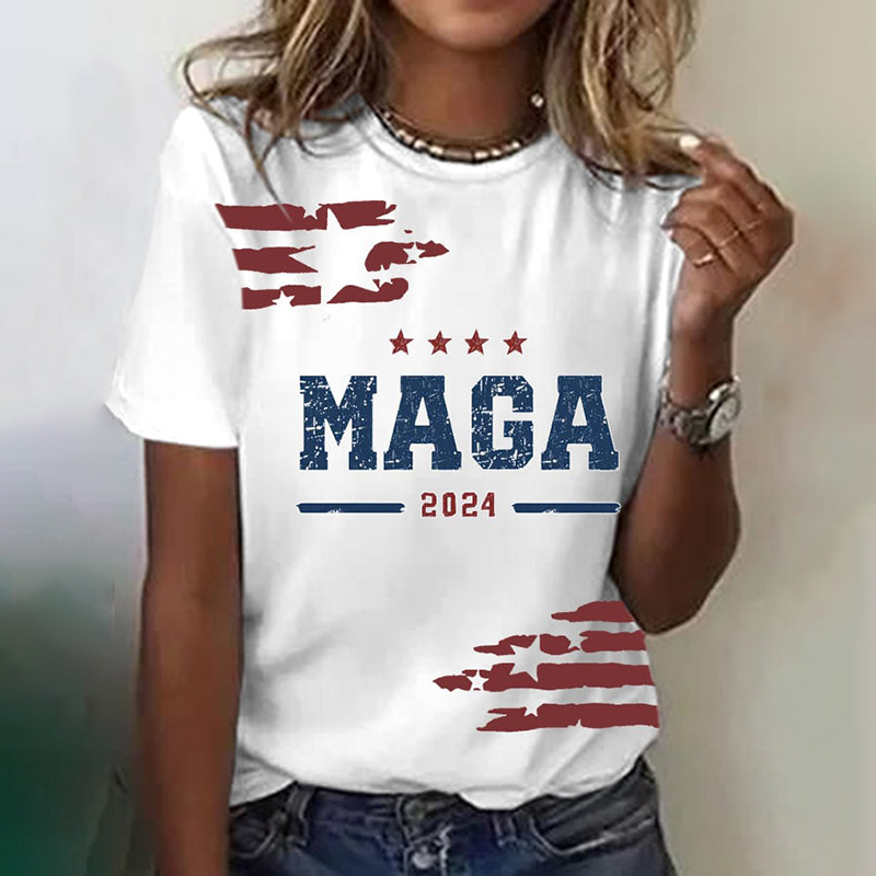 Comstylish Women's MAGA 2024 Make America Great Again Round Neck Print T-Shirt