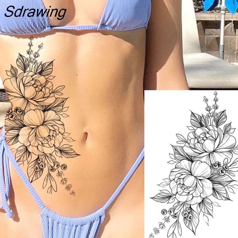 Sdrawing Henna Temporary Tattoos For Women Girls Feather Butterfly DreamCatcher Fake Gem Tattoo Sticker Chest Arm Tatoos Tribal 328-1