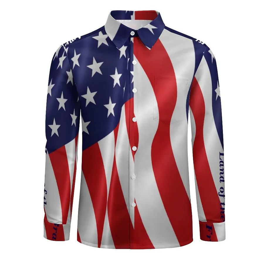 american flag long sleeve dress shirt 4Th July American Flag Usa Parade Men's Casual Long Sleeve Button Down  Pocket Shirt