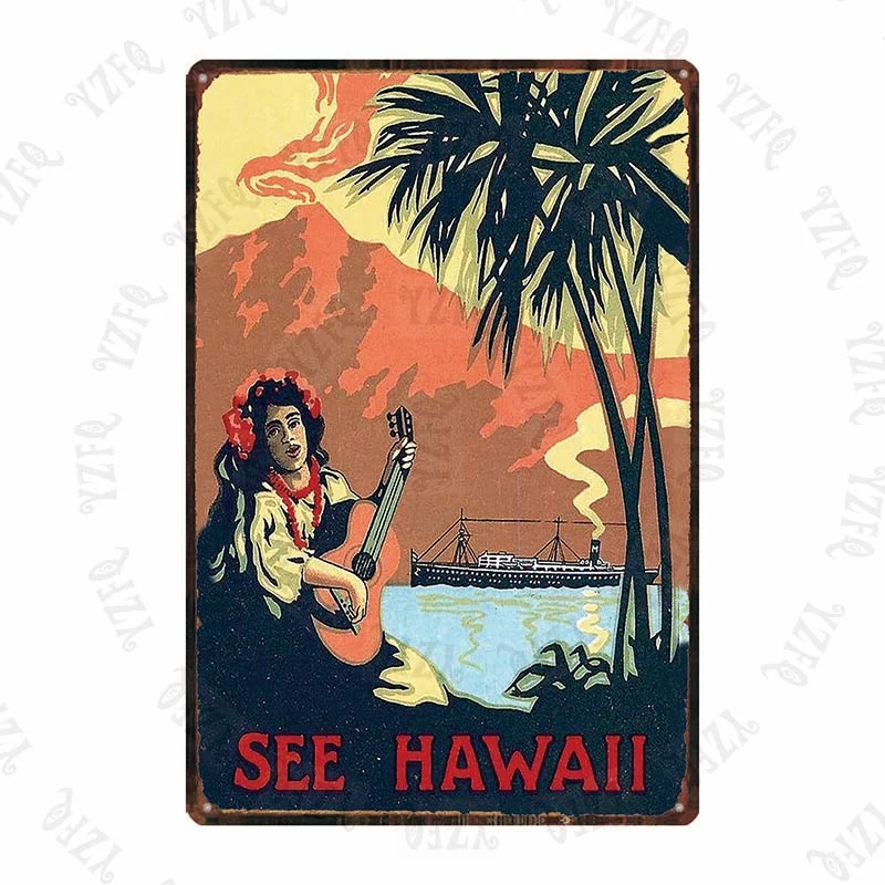 Athvotar Vintage Poster Surfing Beach Metal Sign Travel Souvenir Retro Wall Bar Art Home Cinema Decor Cuadros DU-5391A