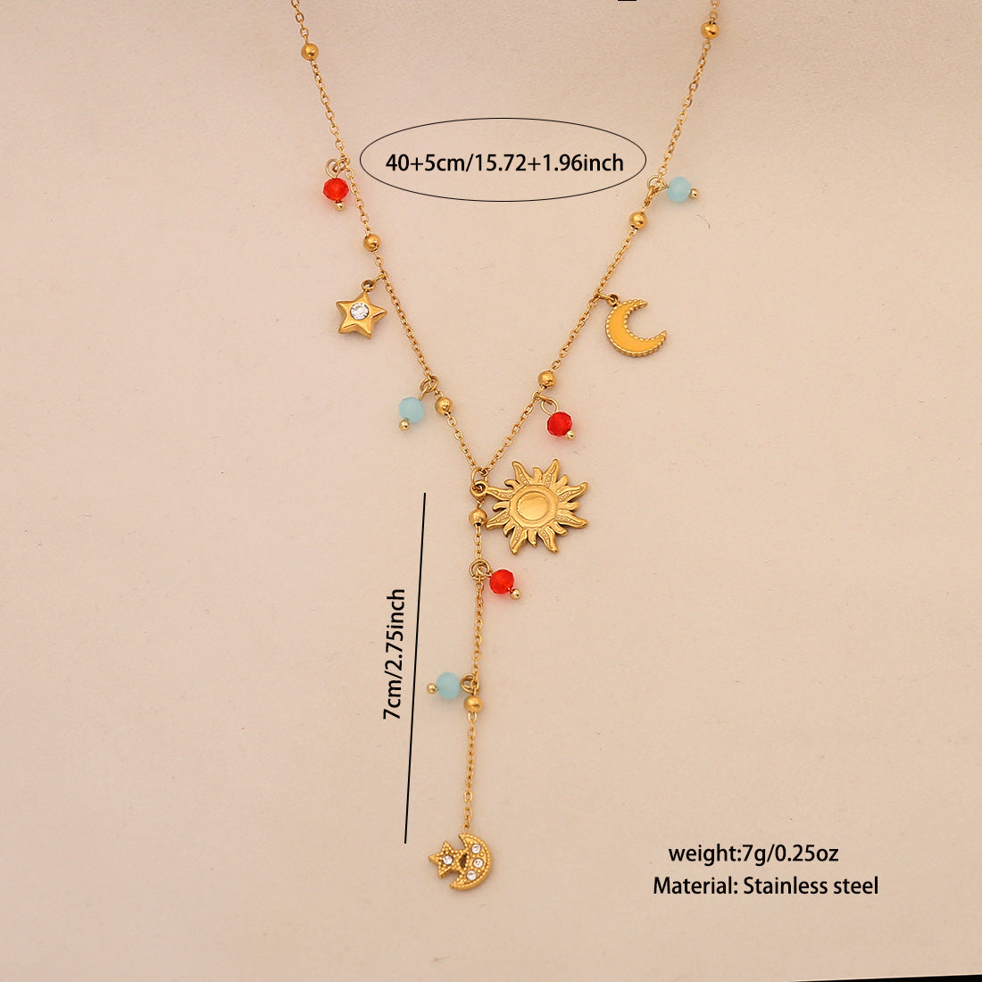 Cute Cherry Necklace Fashion Crystal Love Y-Shaped Necklace Star Moon Clavicle Chain N1563