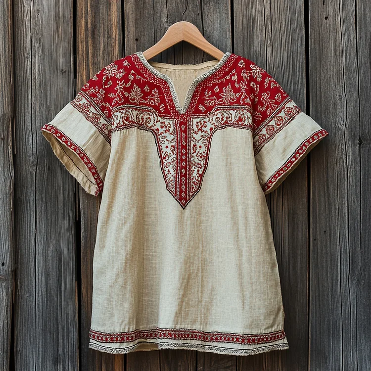 Women's Greenland Embroidery Ethnic Style Flower Short Sleeved Shirt