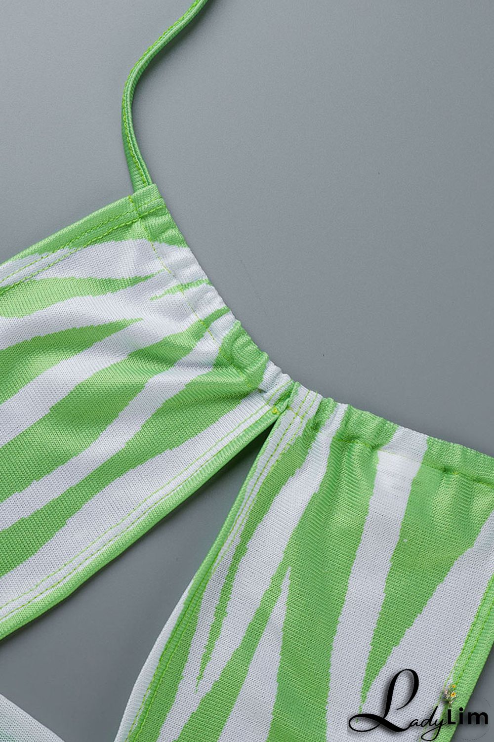 Green Sexy Print Bandage Patchwork Backless Halter Sleeveless Two Pieces