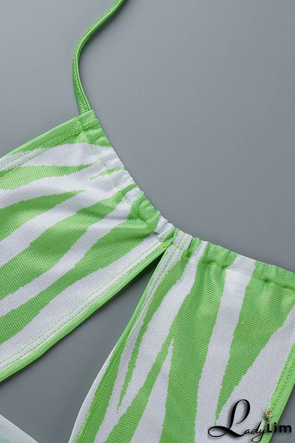 Green Sexy Print Bandage Patchwork Backless Halter Sleeveless Two Pieces