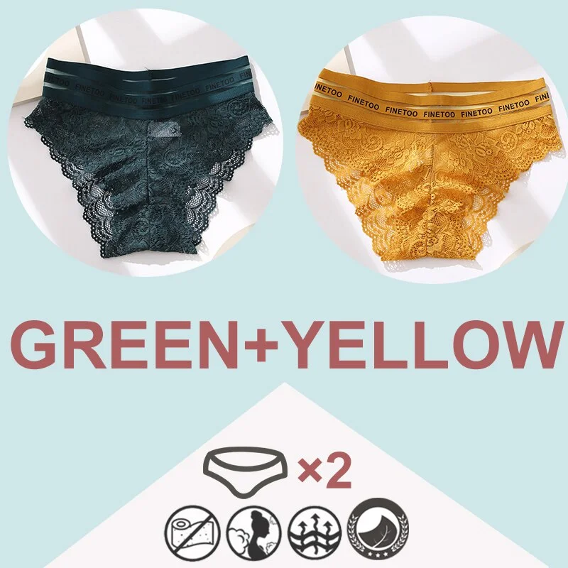 FINETOO 2PCS/Set High Waist Women Panties Sexy Lace Underwear Woman Lace Pantys Mesh Floral Lingerie Female Seamless Briefs L-XL