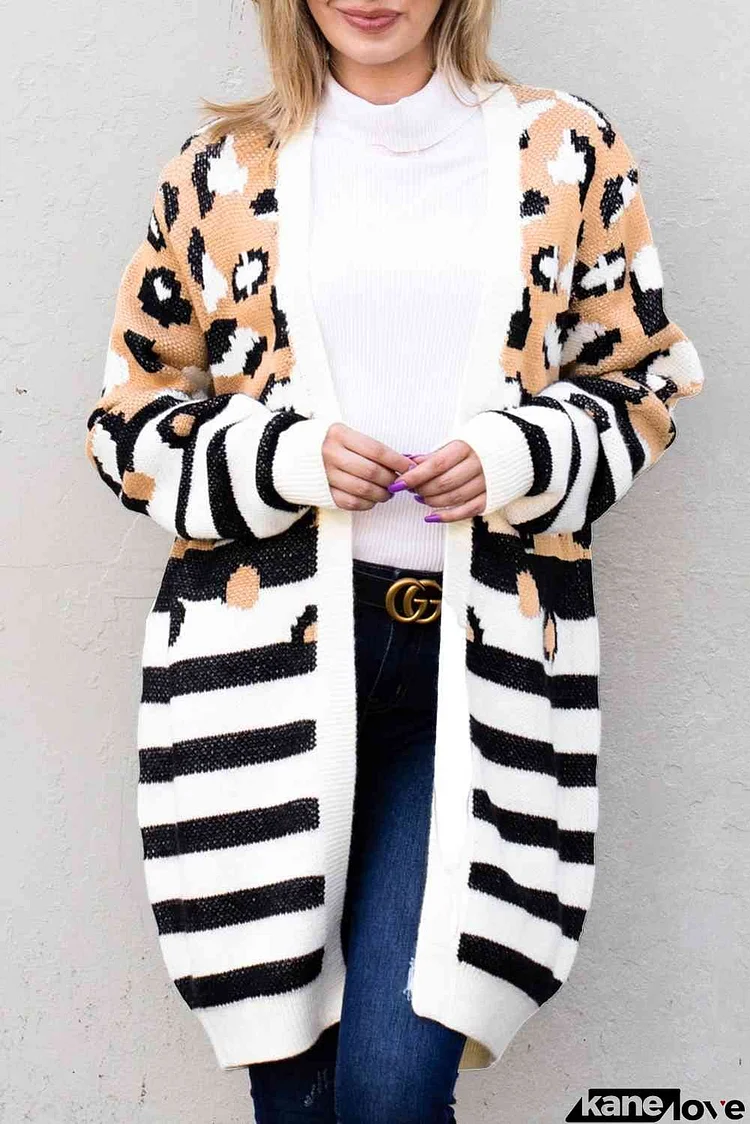 Striped Open Front Longline Cardigan