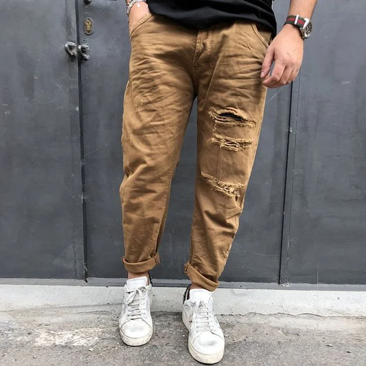 Vintage Brown Washed And Distressed Trousers