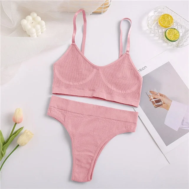 FINETOO Seamless Bra Set Women Underwear Sexy Crop Top Suit Bralette Female Lingerie Basic Stretchy Ribbed Tank Tops S-XL