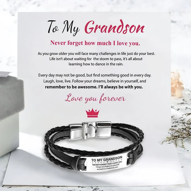 To My Grandson/Granddaughter Never Forget That I Love You Inspirational Bracelet Initial ID Bar Bangle Gifts For Men