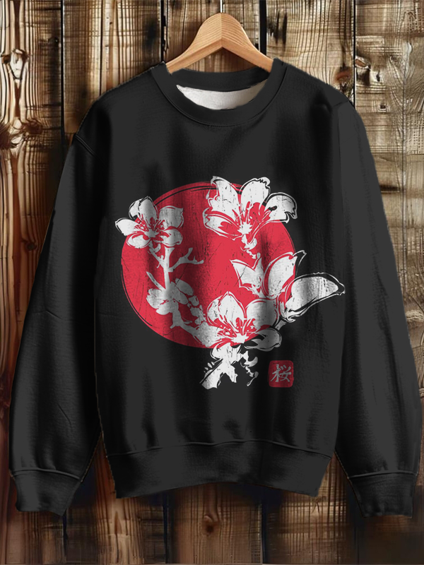 Women's Japanese Flower Art Print Casual Sweatshirt