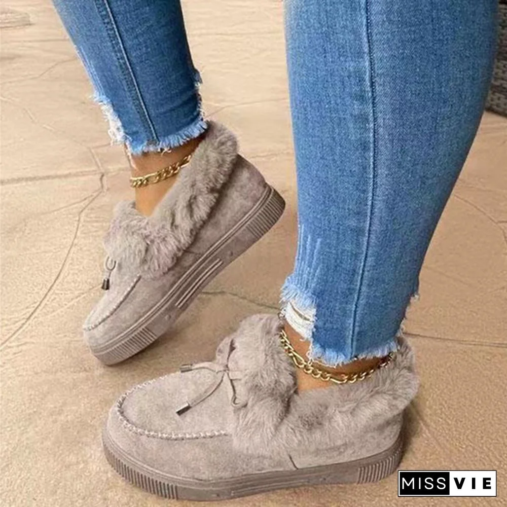 Winter Women Fashion Flat Shoes Suede Women Cute Soft Fur Padded Shoes Slip On Platform Ladies Casual Shoes