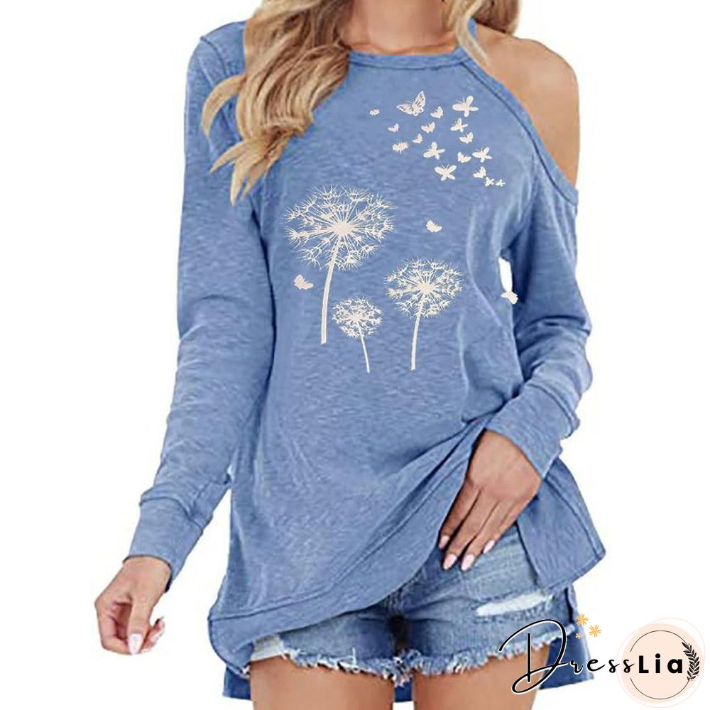 One Shoulder Autumn Dandelion Leisure Top