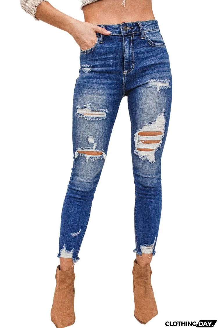 Slits Hollow-out High Waist Jeans