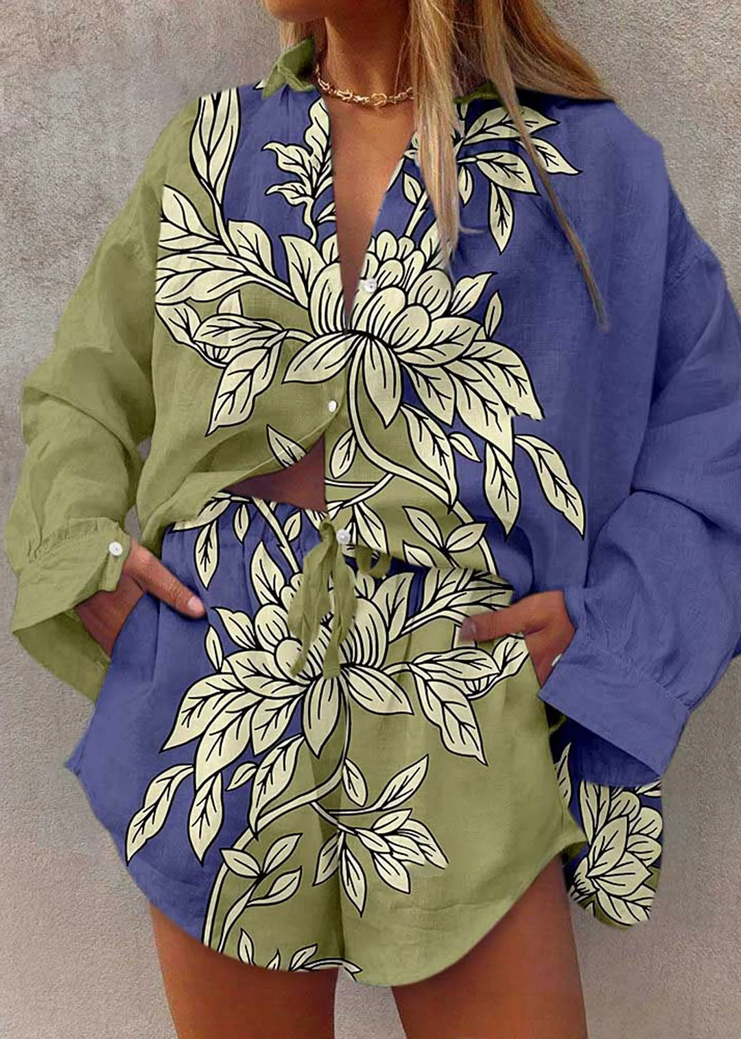 Resort Plants Flowers Print Two-Piece Set