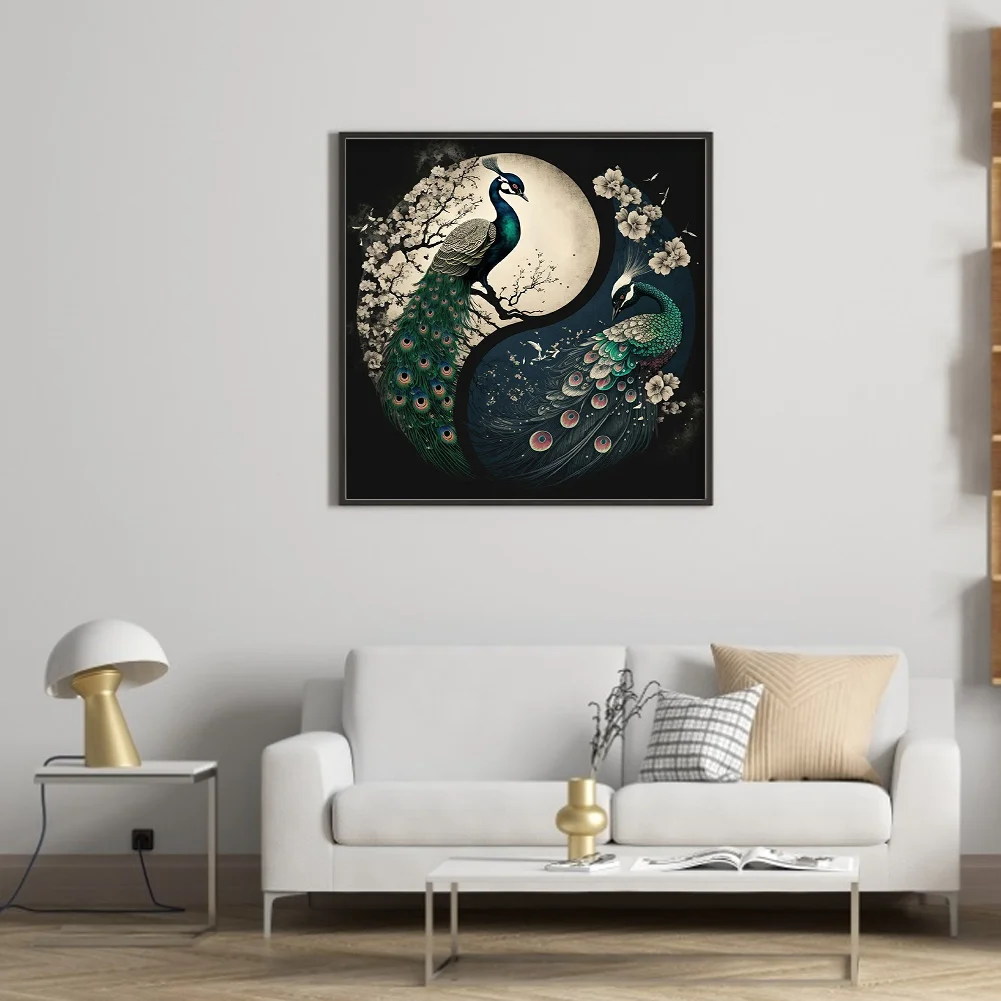11CT Full Stamped&nbsp;Cross Stitch - Yin Yang Peacock(Canvas|40*40CM)