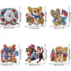 (US Only)6pcs 2D Flat Acrylic Independence Day Dog DIY Diamond Painting Fridge Magnets