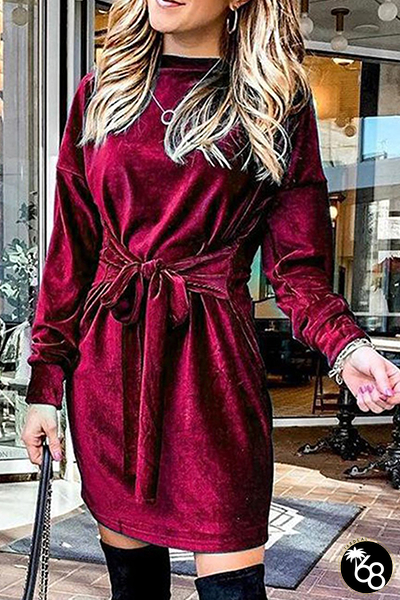 Fashion Elegant Solid Patchwork Strap Design O Neck A Line Dresses(4 Colors) | 168DEAL