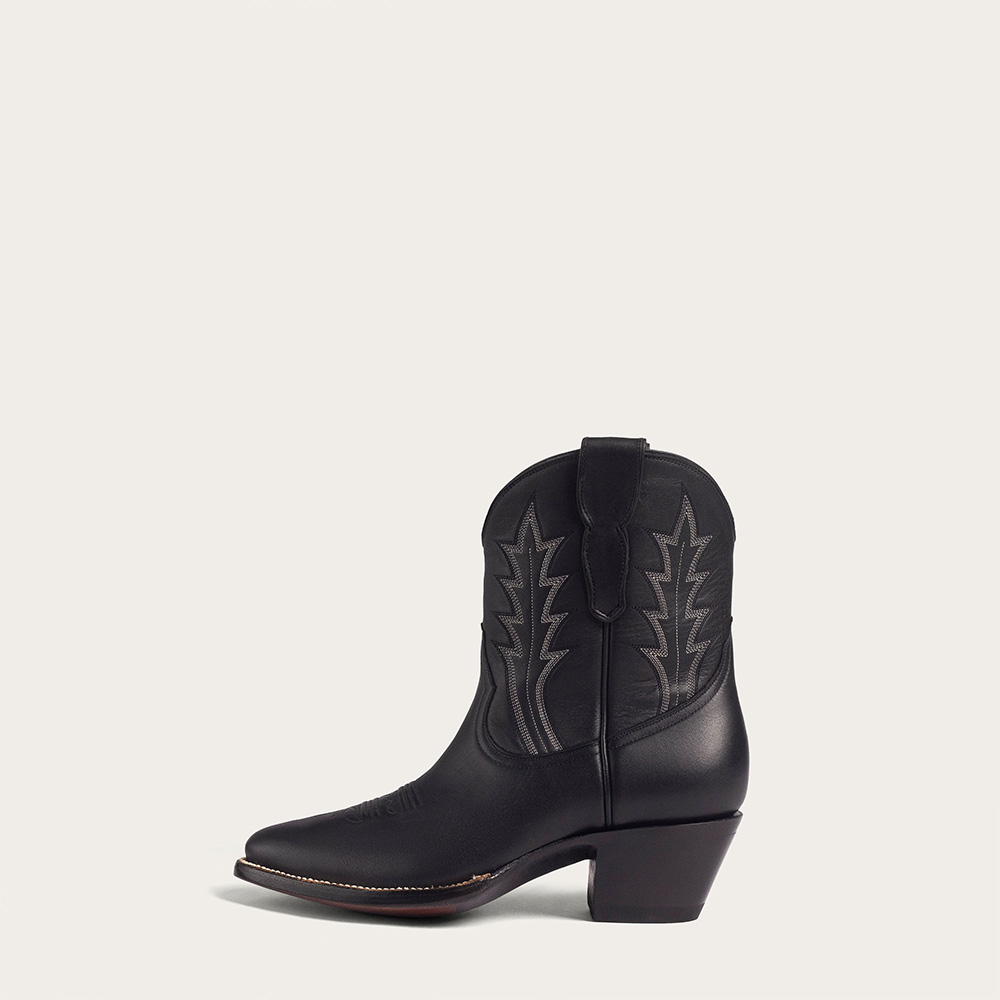 Black Block Heel Western Booties Embroidered Cowboy Boots for Women