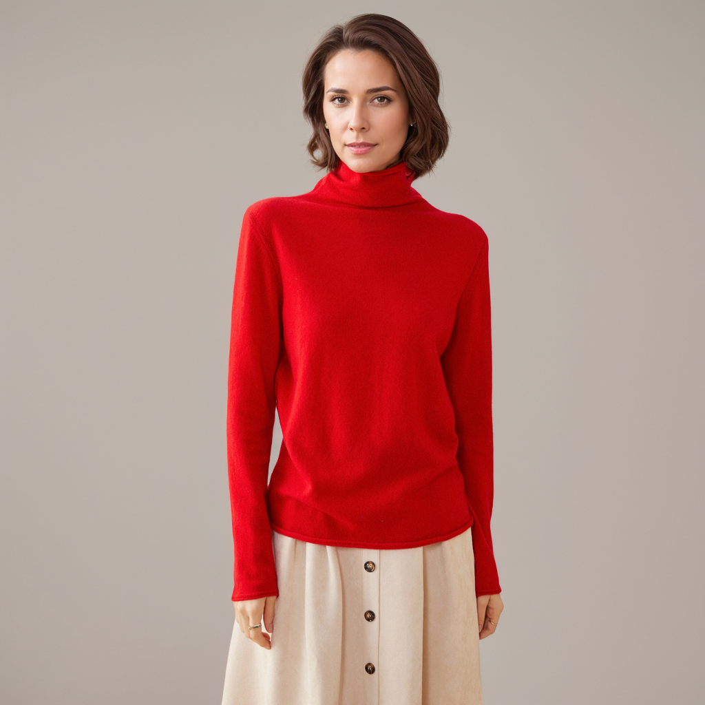 100% Cashmere Sweater Pile Collar Seamless Long Sleeves REAL SILK LIFE