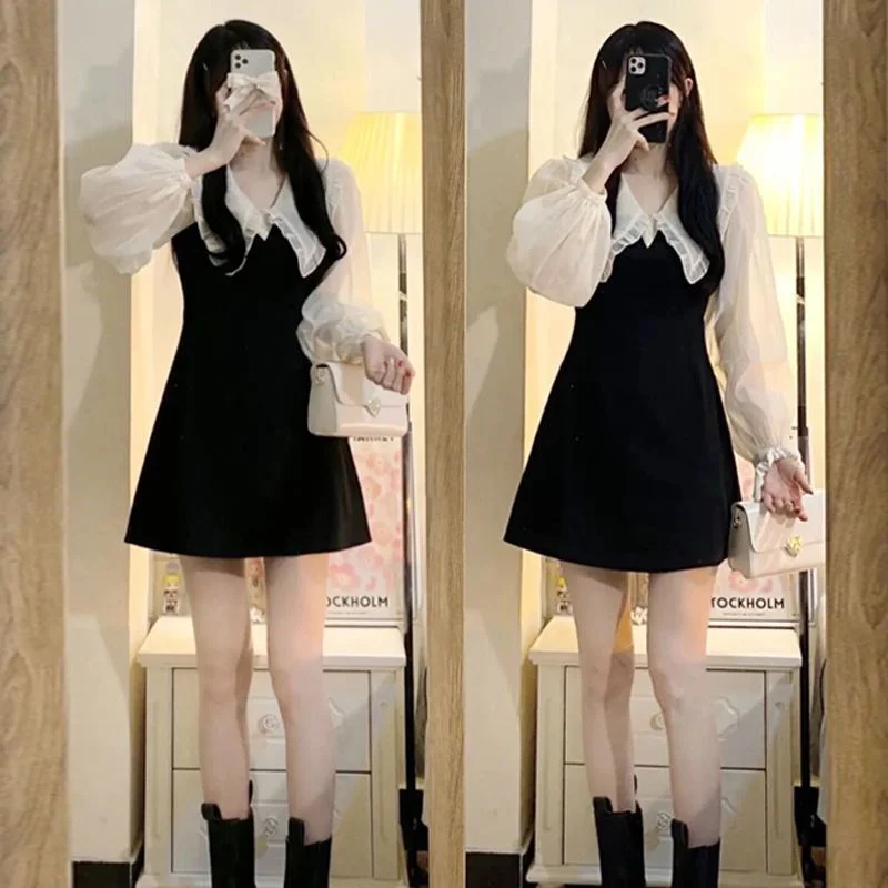 Toloer Toloer Doll Collar Dress 2024 Autumn Dress New Hepburn Style Niche Design Sense Shows Thin Base A-Word Skirt-Outfit Ideas