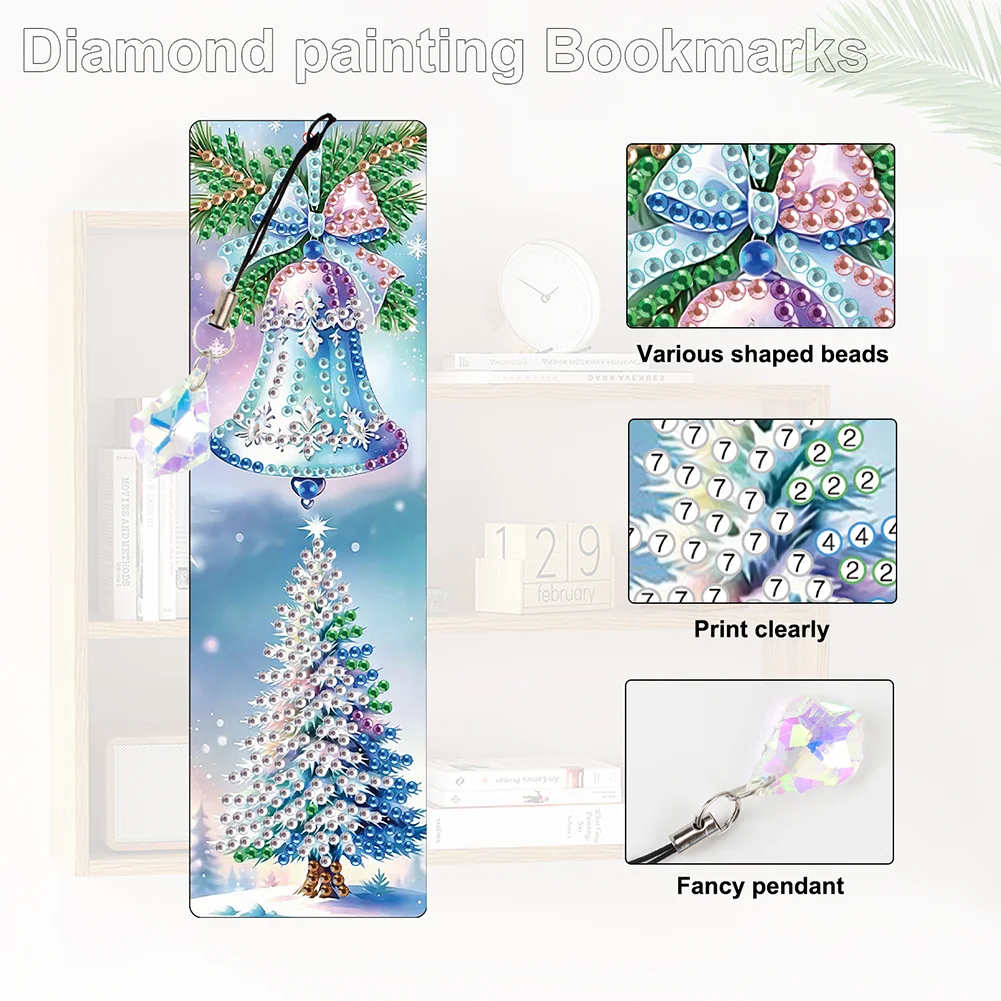 Santa Claus A5 Size Diamond Painting Notebook Set with 4Pcs Bookmark Gift