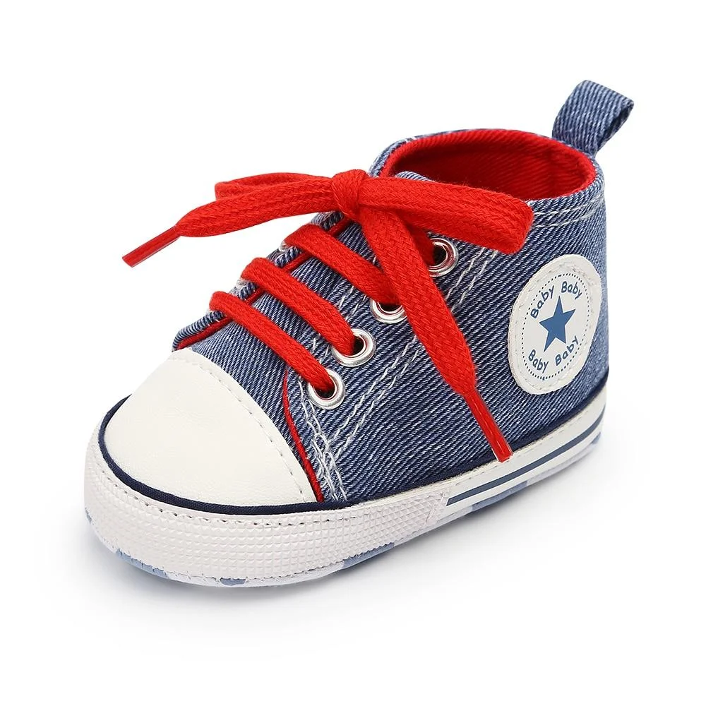 Baby Shoes Boy Girl Star Solid Sneaker Cotton Soft Anti-Slip Sole Newborn Infant First Walkers Toddler Casual Canvas Crib Shoes