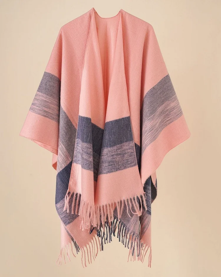 Women's Pink Plaid Casual Cape Shawl