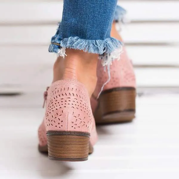Hollow Low Heel Cutout Booties