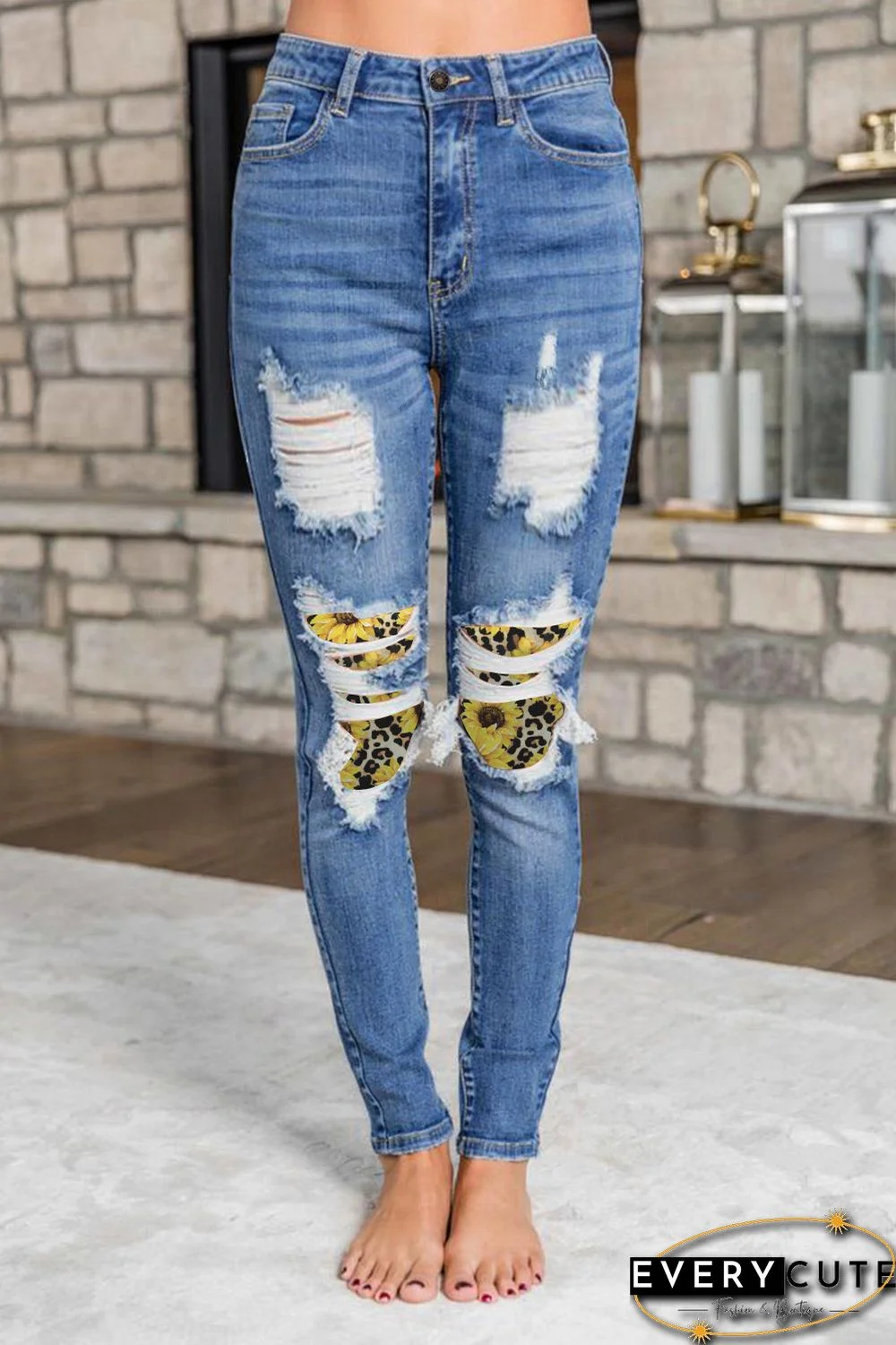 Sunflower Leopard Patches Insert Ripped Jeans