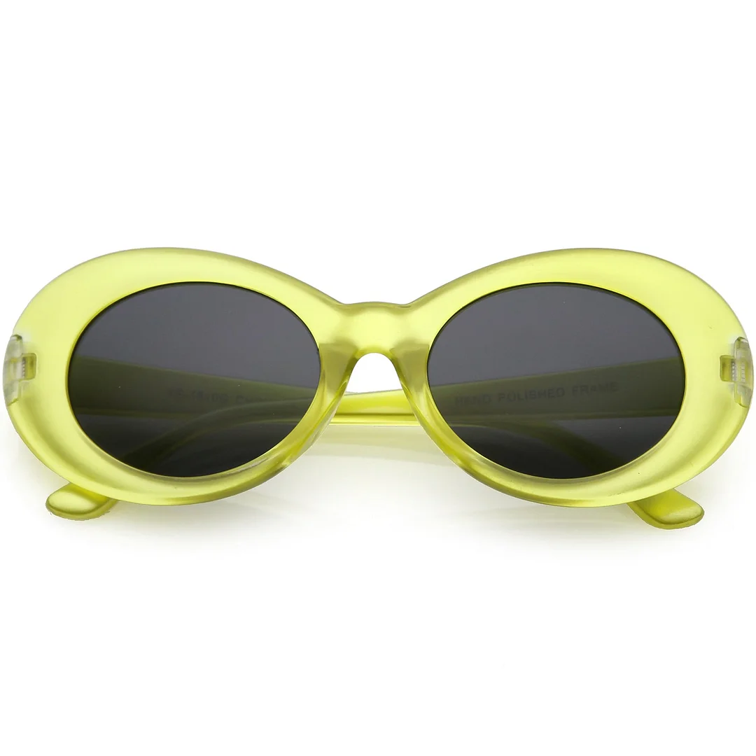 Retro Frosted Oval Sunglasse Tapered Arms Neutral Colored Lens 50mm