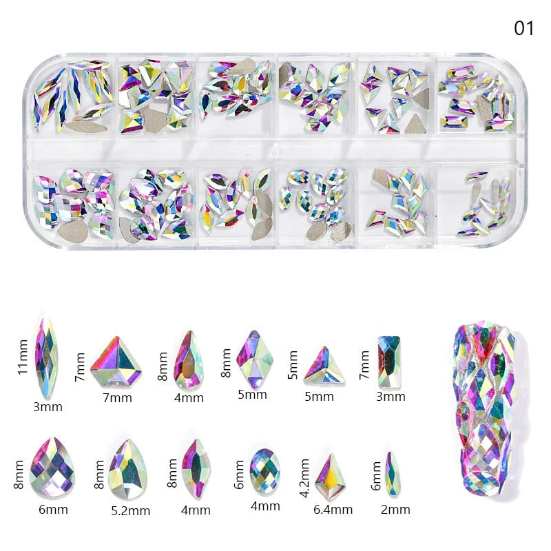120pcs/lot Glass Crystal Nail Art AB Rhinestones Multi Shape FlatBack Glitter Diamond 3D Tips Decoration-Nail Inspo