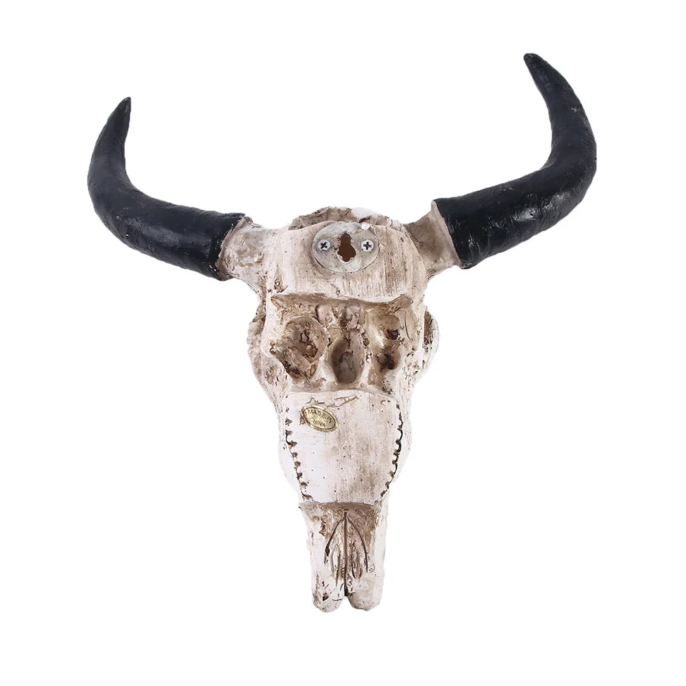 Resin Longhorn Cow Skull Head Wall Decorations Ornament 3D Figurines Crafts