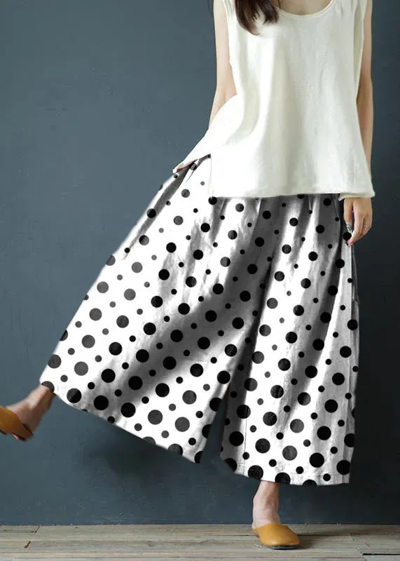 Yellow polka dots Chunxin original design cotton and linen wide-leg pants