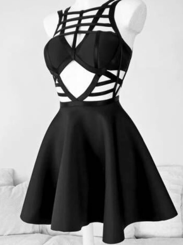 Gothic Dark Strips Bandaged Cutout Caged Dress