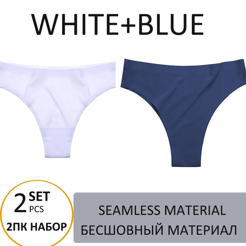 2PCS/Set Woman Panties Sexy Bikini Thongs Women Underwear  T-Back Female Lingerie Seamless Ice Silk Underpants For Woman 2021
