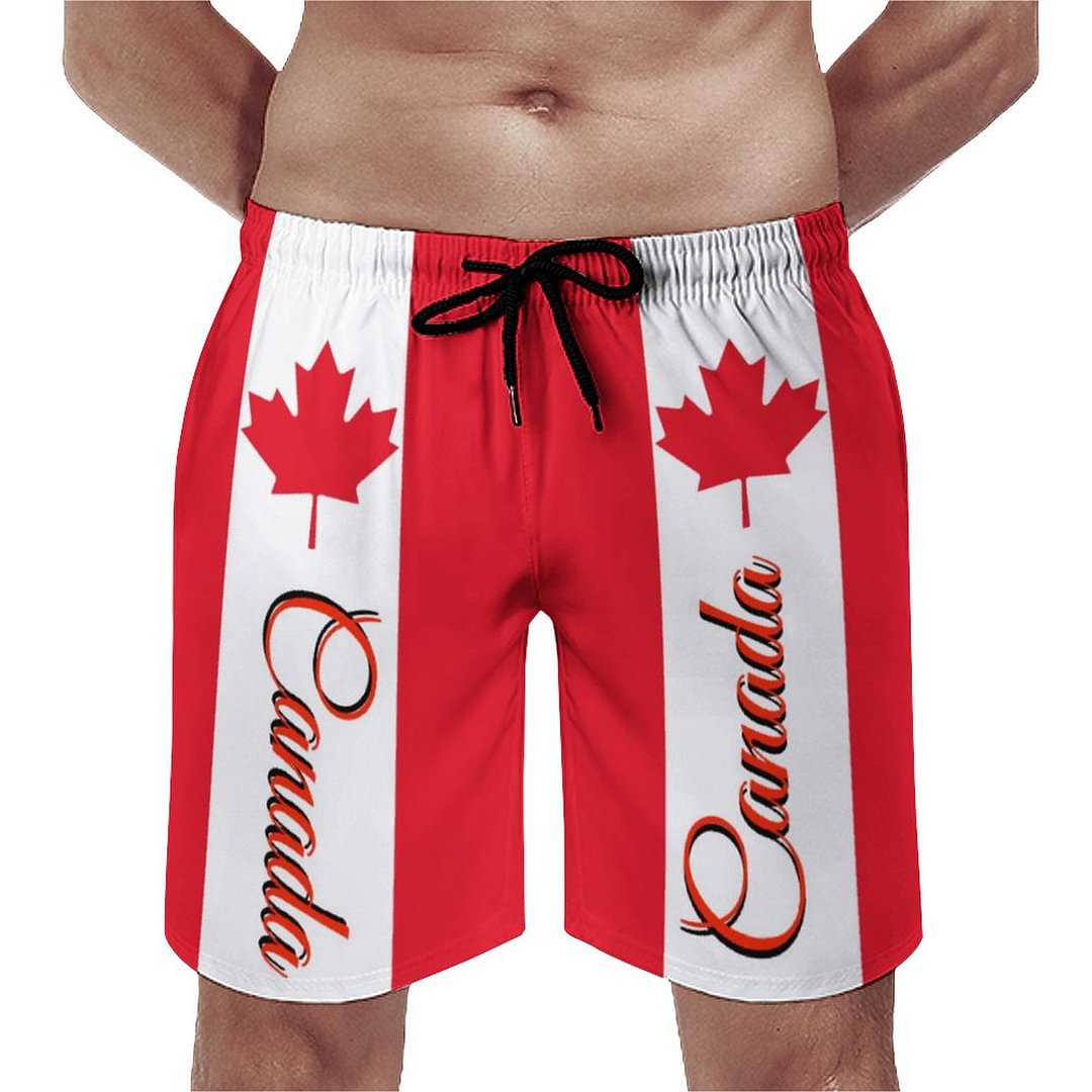 Awesome Canada Canadian Flag Elegant Men's Swim Trunks Summer Board Shorts Quick Dry Beach Short with Pockets
