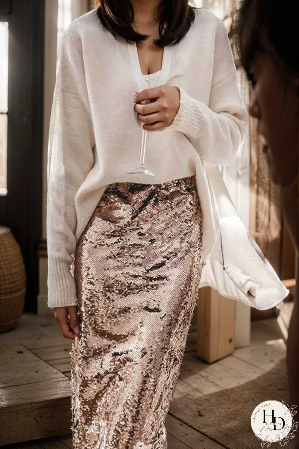 women s skirts sequined skinny slit midi skirt