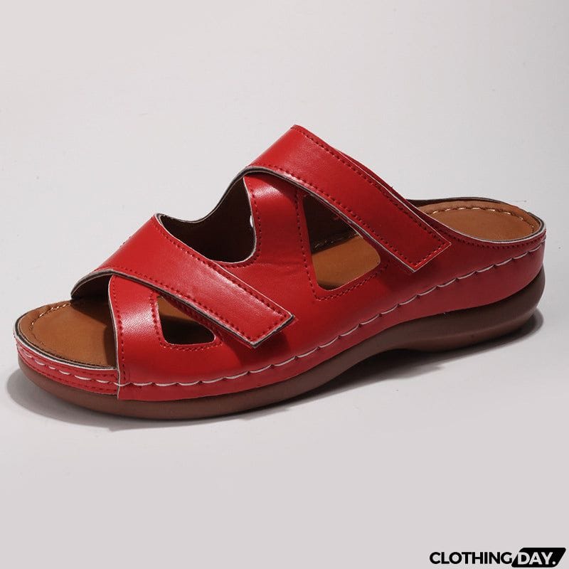 Summer Hollow Out Velcro Wedge Heel Casual Slippers for Women